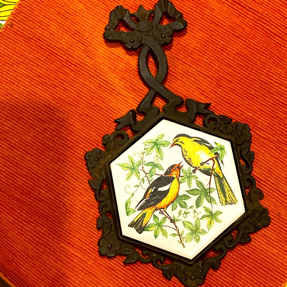 Vintage cast iron tile trivet